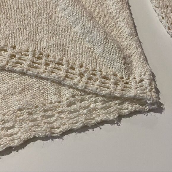 Lucky Brand Cream Mixed Weave Chunky Knit BOHO Pullover V Neck Sweater Size M - Picture 8 of 12
